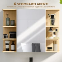 HOMCOM Specchiera Bagno con Armadietto a 2 Ripiani e 6 Vani Aperti, 80x20x59 cm, Legno(m-5)