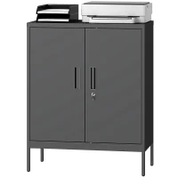 HOMCOM Armoire de Bureau Métallique, 80 x 40 x 100 cm, Meuble de Rangement, Serrure, 2 Portes et 2 Étagères Réglables, Noir(m-12)
