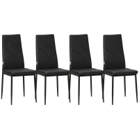 HOMCOM Set de 4 Sillas de Comedor Tapizadas de Piel Sintética con Respaldo Alto y Patas de Metal 41x50x97 cm Negro(m-12)