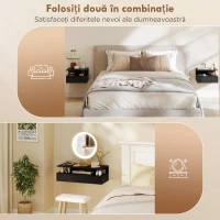HOMCOM Set de 2 Noptiere Suspendate cu Sertar și Raft Deschis, 35x32x22.5 cm, Negru(m-6)