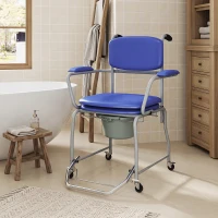 HOMCOM Chaise de douche à roulettes, Fauteuil confortable rembourré avec accoudoirs rabattables(m-6)