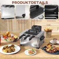 HOMCOM Friteuse met 5 L Oliecapaciteit, Timer, Kijkvenster, 2000W Vermogen, Zilverkleurig(m-5)