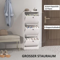 HOMCOM Schoenenkast, Schoenenrek, 3 Klapvakken, Verstelbaar, Spaanplaat, Wit(m-4)