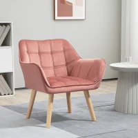 HOMCOM Butaca de Salón Moderna Tapizado en Terciopelo con Asiento Ancho Patas de Madera Sillón Relax para Sala de Estar Rosa(m-10)