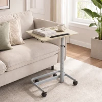 HOMCOM Mesa Auxiliar de Altura Regulable con 4 Ruedas en Madera y Metal 60x40x72-93,5 cm Roble(m-11)