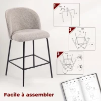 HOMCOM Lot de 2 Tabourets de Bar, Chaises de Bar, Repose-Pieds et Dossier, Tissu Effet Lin, Hauteur d'Assise 68cm, Gris Clair(m-7)
