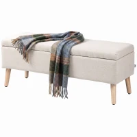 HOMCOM Cassapanca Contenitore 110x39x45 cm in Tessuto Effetto Lino, Gambe in Legno di Caucciù, Capacità 220 kg, Beige(m-11)