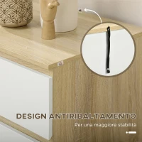 HOMCOM Cassettiera 6 Cassetti Moderna in Legno, 135x48x77cm, Bianco e Colore Legno(m-6)