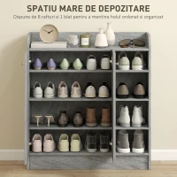 HOMCOM Dulap Modern pentru Pantofi din Lemn cu 4 Rafturi Deschise și Dulap pentru 12 Perechi, 83x30x90 cm, Gri Ciment(m-4)