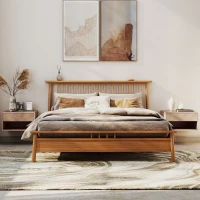 HOMCOM Set de 2 noptiere suspendate moderne cu sertar și spațiu deschis, 37x32x21 cm, lemn natural(m-8)