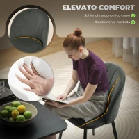 HOMCOM Set 2 Sedie da Pranzo Imbottite con Schienale a Conchiglia in Velluto, 52x55x79 cm, Grigio(m-6)