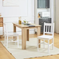 HOMCOM Conjunto de 2 Cadeiras de Sala de Jantar com Encosto de Ripas Estrutura de Madeira de Pinho 41x46,5x85,5 cm Branco(m-10)