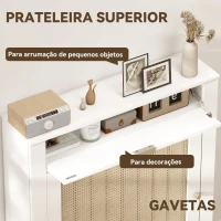 HOMCOM Cobertura para Radiador com Porta Rebatível e Vime Proteção Radiador de MDF 78x19x95,5 cm com Compartimento Desenho Boémio Branco(m-4)