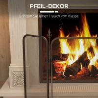 HOMCOM Vouwbaar Haardscherm met 3 Panelen, Vonkenscherm voor Woonkamer en Slaapkamer, Metaal, 96 x 56 cm, Zwart(m-6)