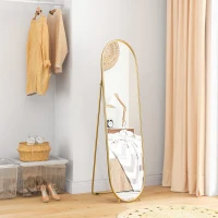 HOMCOM Specchio Verticale Ovale da Terra con Supporto, in Vetro e Metallo, 40x41x159 cm, Tonalità Oro(m-8)