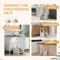 AIYAPLAY Kinderopstapkrukje, verstelbaar van 3 naar 2 treden, met handgreep, Antislip, voor diverse ruimtes, Kunststof, Grijs(m-7)