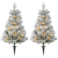 HOMCOM LED-Verlichte Kerstboom, Set van 2, 90 cm, Dennenappels, Rode Bessen, Brandveilig, Groen/Wit