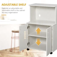 HOMCOM Kitchen Storage Unit, Modern Microwave Stand Trolley Cart, Sideboard with Cabinet,  Locking Wheels, Shelf for Living Room, Dining Room, White(m-5)