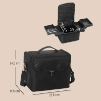 HOMCOM Beauty case de maquillage avec 4 compartiments amovibles, bandoulière et poignée, Noir(m-3)
