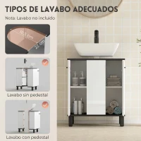 HOMCOM Mueble Bajo Lavabo con 2 Puertas y Estante Ajustable para Lavabo con o sin Pedestal 60x34x70 cm Blanco Brillo(m-4)
