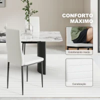 HOMCOM Conjunto de 6 Cadeiras de Sala de Jantar Estofadas em Linho com Pernas em Metal Cadeiras Modernas para Cozinha Quarto Suporta até 120 kg 41x50x97 cm Branco(m-5)