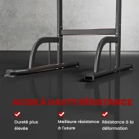HOMCOM Power Tower Dip Station, Barre de traction, Barre de dips, Hauteur Réglable, Poignées en Forme U, 98x102x180-212cm, Noir(m-6)
