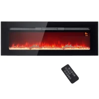 HOMCOM Elektrische Haard met Wandmontage en Afstandsbediening, Kunstmatige Houtblokken en Kristallen, 1800W Vermogen, Zwart(m-11)