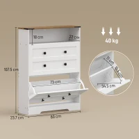 HOMCOM Shoe Cabinet with 2 Flip Drawers, Narrow Shoe Storage Cabinet, White(m-3)