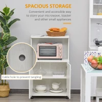 HOMCOM Kitchen Storage Unit, Modern Microwave Stand Trolley Cart, Sideboard with Cabinet,  Locking Wheels, Shelf for Living Room, Dining Room, White(m-4)
