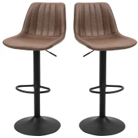 HOMCOM Set van 2 retro barkrukken, inclusief voetsteun, in hoogte verstelbaar, gaslift, bruin+zwart(m-10)