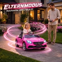 AIYAPLAY elektrische kinderauto met led-koplampen, veiligheidsgordel, claxon en muziek, 3 tot 5 km/u, roze, 107 x 62,5 x 44 cm(m-5)