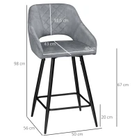 HOMCOM set van 2 barkrukken in retrostijl, fluwelen look, inclusief voetsteun 50 cm x 53 cm x 94 cm grijs(m-3)