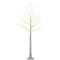 HOMCOM Kunstberk met 120 LED-lampjes, 3 lichtstanden, opvouwbare takken, IP44, 150 cm, wit(m-10)