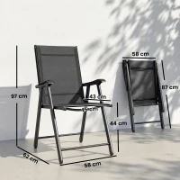 Outsunny Folding Garden Chairs Set of 2, Foldable Garden Dining Chairs with High Back, Armrests, Texteline Seat, Black(m-3)