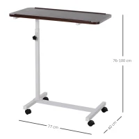 HOMCOM Mesa Auxiliar con Ruedas para Sofá y Cama Altura Ajustable y Marco de Acero 77x40x76-100 cm Nogal Oscuro(m-3)