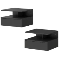 HOMCOM Set de 2 Noptiere Suspendate cu Sertar și Raft Deschis, 35x32x22.5 cm, Negru(m-12)