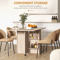 HOMCOM 80-140 cm Folding Dining Table for 4-6 People, Drop Leaf Table with 2-Tier Shelves, Rolling Casters, for Small Spaces, Kitchen, Flat, Dining Room, Natural(m-5)
