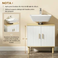 HOMCOM Mueble Bajo Lavabo con Estante Ajustable Armario para Lavabo sin Pedestal con Puertas Acanaladas 60x30x61 cm Blanco(m-5)
