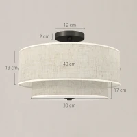 HOMCOM Plafondlamp, hanglamp met dubbele linnen lampenkappen, Crème-wit(m-3)