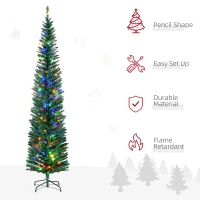 HOMCOM 7.5' Artificial Prelit Christmas Trees Holiday Décor with Colourful LED Lights, Pencil Shape, Steel Base(m-4)