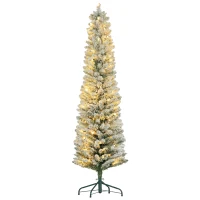HOMCOM Kerstboom 180 cm, LED-lichtsnoer, Kunstboom, Vlamvertragend, Metalen voet, Groen+Wit(m-10)