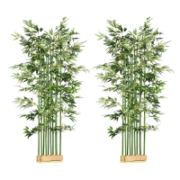 HOMCOM Pack de 2 Bambú Artificial con Maceta de Madera Plantas Artificiales de Decoración para Interior 35x10x180 cm Verde