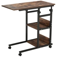 HOMCOM Bijzettafel op wielen, met 4 planken, in hoogte verstelbaar, salontafel, zwart(m-10)
