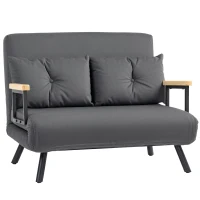 HOMCOM 4-in-1 Velvet-Feel Double Sofa Bed, with Pillows - Dark Grey(m-11)