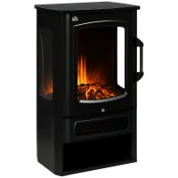 HOMCOM elektrische haard, realistische vlammen, 2 verwarmingsniveaus, bescherming tegen oververhitting, staal, zwart, 44,5 x 32 x 74 cm(m-11)
