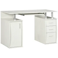 HOMCOM Bureau d'ordinateur, bureau informatique 120 x 55 cm avec plateau pour clavier, 3 tiroirs, pour chambre, domicile, blanc(m-1)
