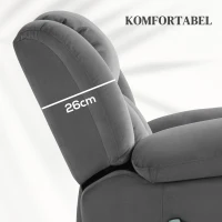HOMCOM Elektrische Relaxfauteuil met opsta-hulp – Ligstoel met verwarmings- en massagefunctie, afstandsbediening, bekerhouder, zijvak, USB, pocketvering, fluweel, donkergrijs(m-7)