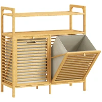 HOMCOM Móvel de Casa de Banho com Cesto para Roupa Suja Móvel para Roupa Suja em Bambu 2 Sacos de Roupa 82x33x88 cm Madeira(m-1)