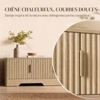 HOMCOM Meuble TV 140 cm, Meuble Télé pour Téléviseur jusqu'à 60 Pouces, 4 Portes Cannelées et Étagères Réglables, Chêne(m-4)