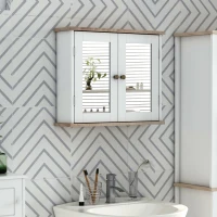 kleankin Bathroom Mirror Cabinet Wall Mounted Storage Cupboard with Double Door and Adjustable Shelf, White(m-2)